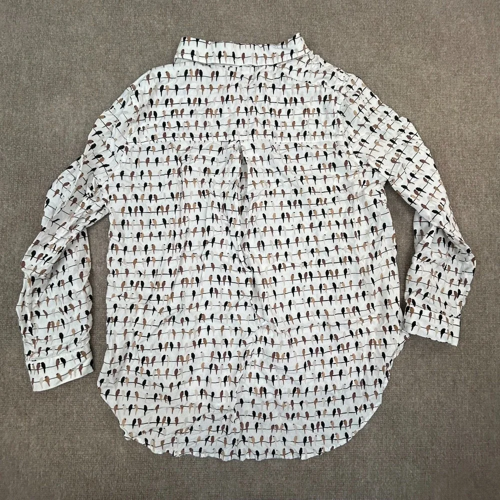 Jane + Delancey Shirt Womens XL‎ White Rayon Parrot Print Round Hem Button Up